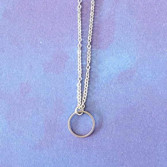 CIRCLE Stainless Steel Charm Chain Necklace 18" Minimalist 14mm round - Picture 12 of 16
